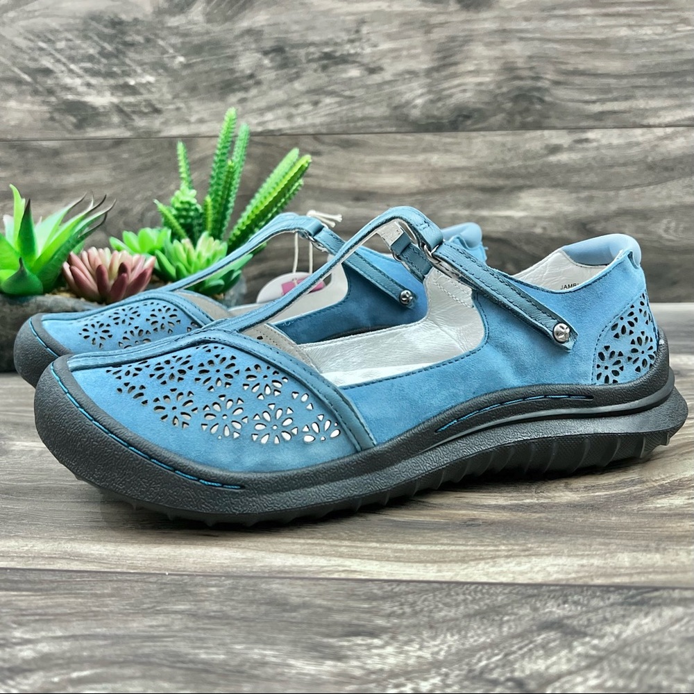 NIB Jambu 8W WIDE Creek T-Strap Leather Mary Jane Comfort Shoes Flats Denim - Picture 5 of 12